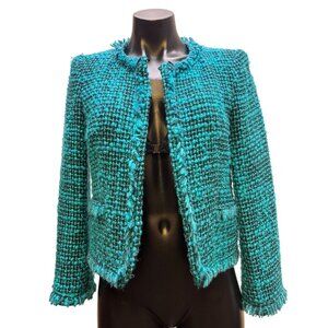 Alice+Olivia Womens Tweed Jacket Turquoise Size S